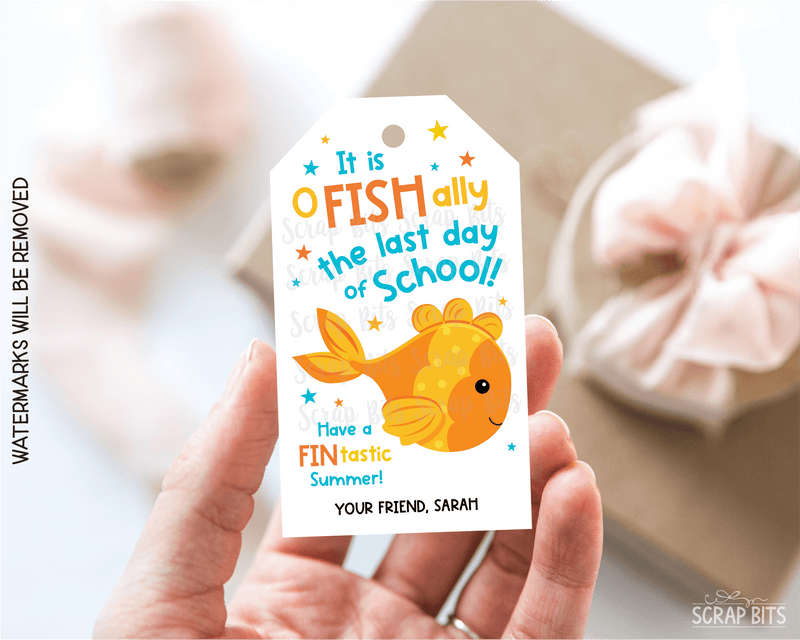 O Fish Ally Last Day of Schooll, Personalized Goldfish Gift Tags - Scrap Bits
