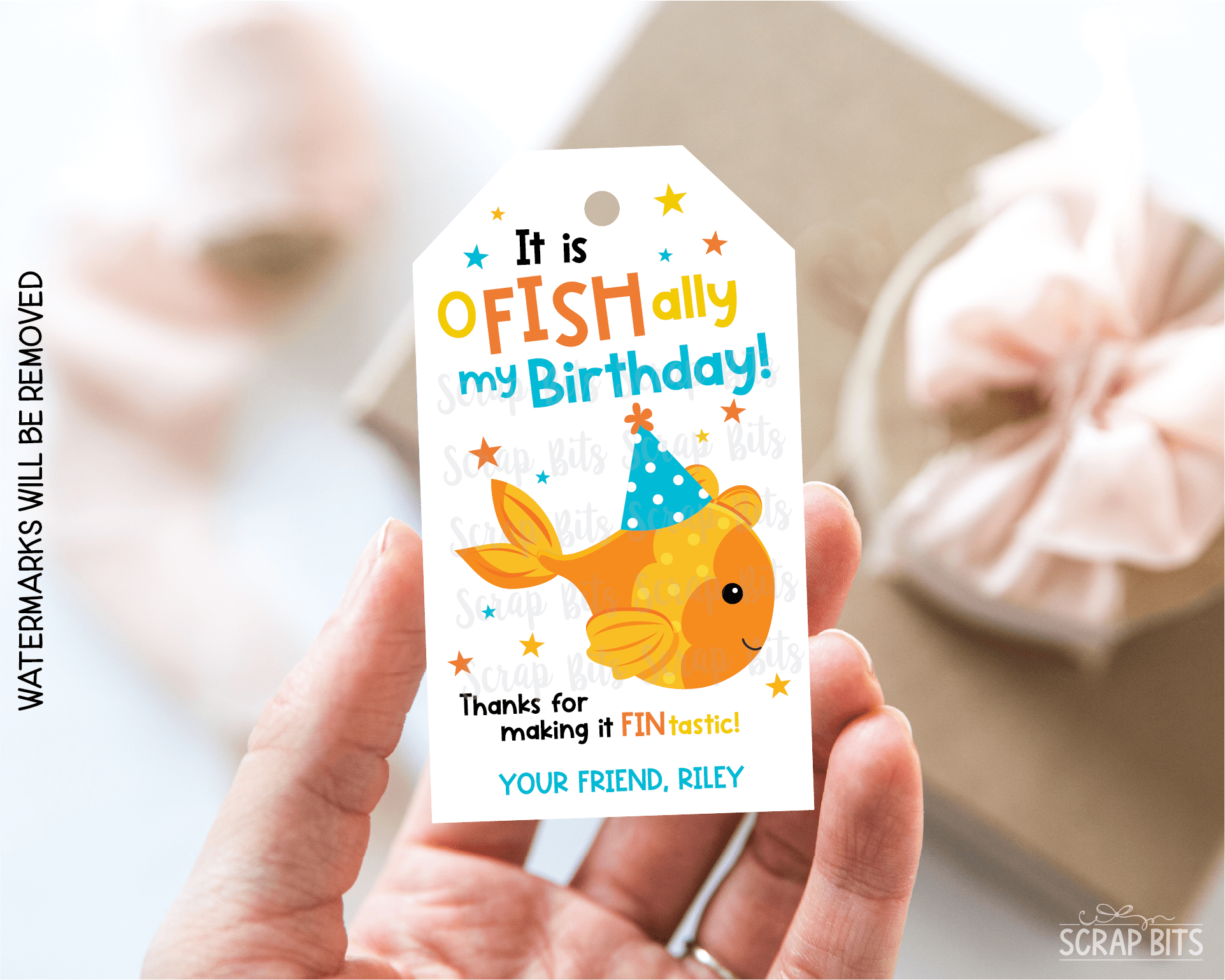O-Fish-Ally My Birthday, Printable Goldfish Favor Tags, Personalized Editable Template - Scrap Bits
