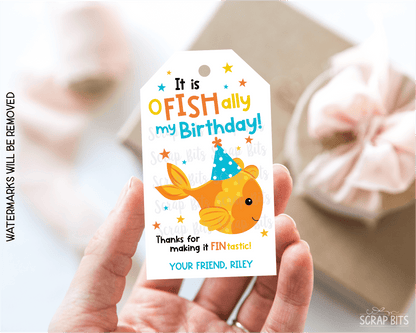 O-Fish-Ally My Birthday, Printable Goldfish Favor Tags, Personalized Editable Template - Scrap Bits