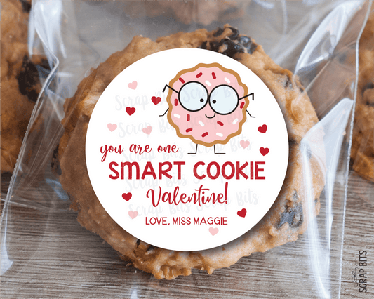 One Smart Cookie Pink, Valentine Treat Bag Stickers or Tags - Scrap Bits