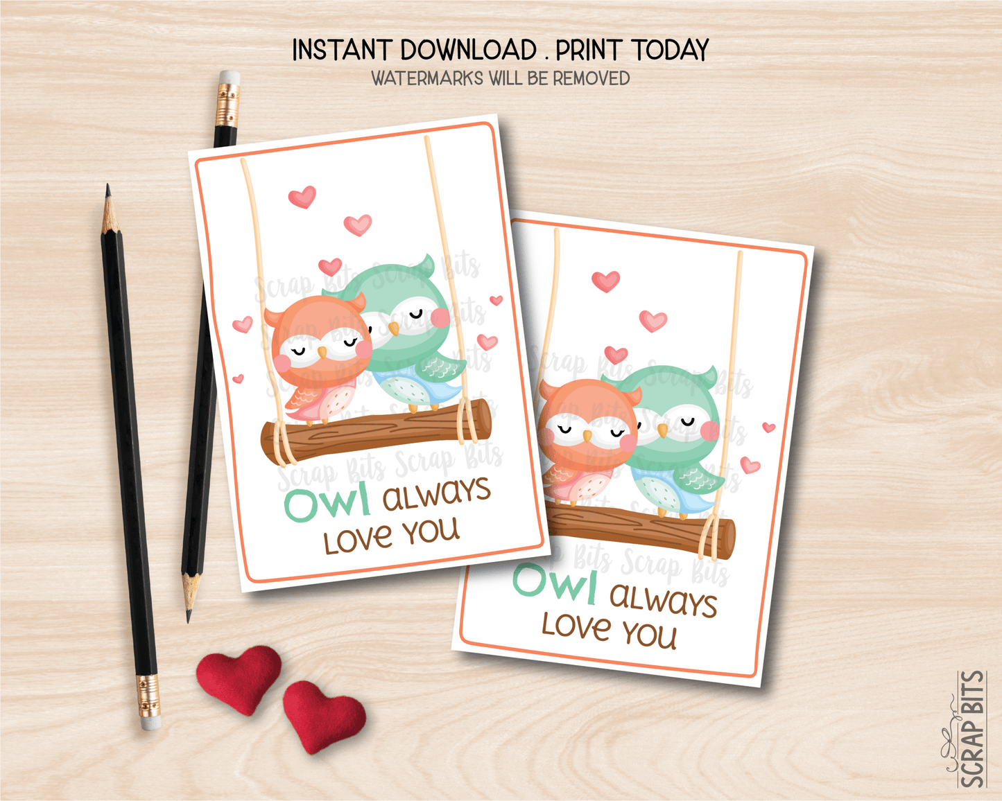 Owl Valentines, Owl Always Love You Valentine, Printable Classroom Exchange Cards, Instant Download - Scrap Bits