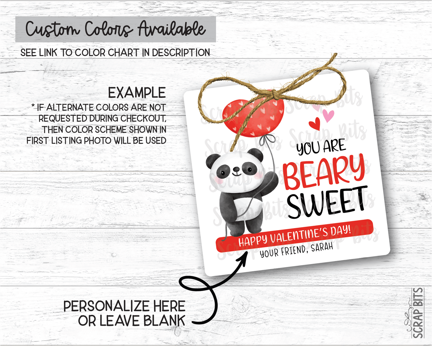 Panda Valentines, Beary Sweet, Valentine Treat Bag Stickers - Scrap Bits