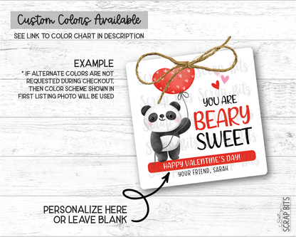 Panda Valentines, Beary Sweet, Valentine Treat Bag Stickers - Scrap Bits
