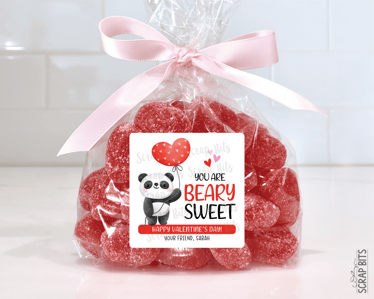 Panda Valentines, Beary Sweet, Valentine Treat Bag Stickers - Scrap Bits