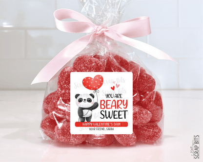 Panda Valentines, Beary Sweet, Valentine Treat Bag Stickers - Scrap Bits