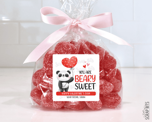 Panda Valentines, Beary Sweet, Valentine Treat Bag Stickers - Scrap Bits