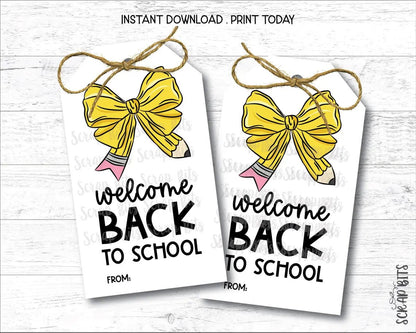 Pencil Bow Printable Back To School Tags . Instant Download - Scrap Bits