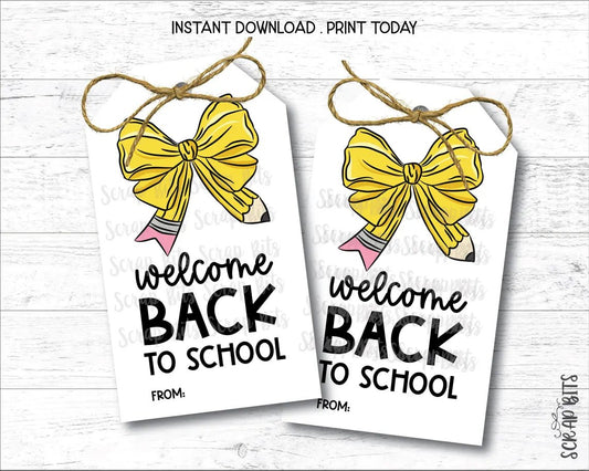 Pencil Bow Printable Back To School Tags . Instant Download - Scrap Bits