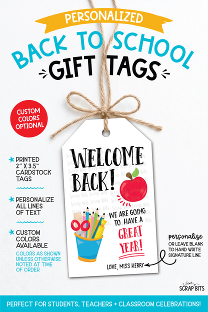 Pencil Cup + Apple Back To School Gift Tags, It's Going To Be A Great Year - Scrap Bits
