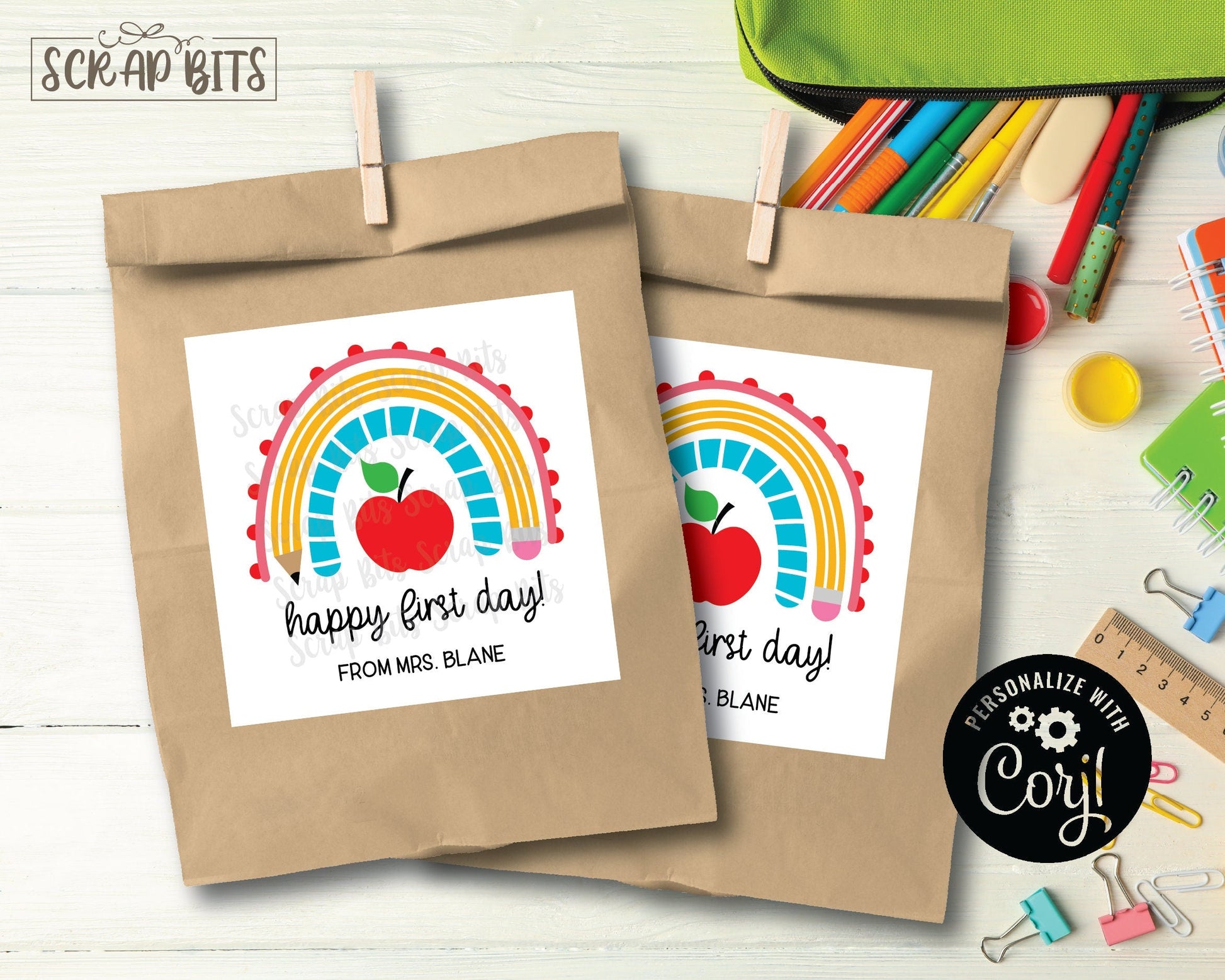 Pencil Rainbow Printable Back To School Tags, Instant Download Editable Template - Scrap Bits