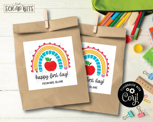 Pencil Rainbow Printable Back To School Tags, Instant Download Editable Template - Scrap Bits