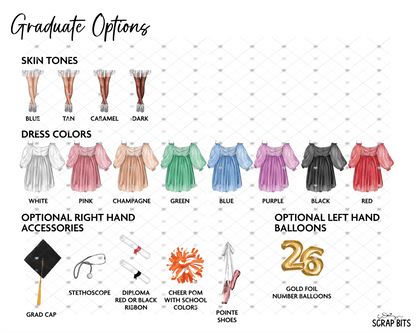 Personalized Graduation Card, Female Gold Foil Balloons, Congratulations Portrait Card - Scrap Bits