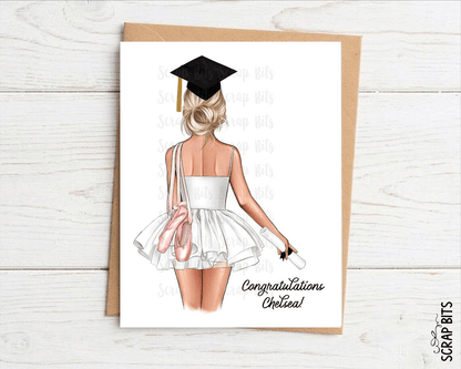Personalized Graduation Portrait Card, Ballerina Tutu Congratulations, Single or Set of 10 - Scrap Bits