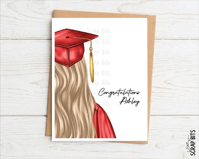 Personalized Graduation Portrait Card, Female Close Up, Single or Set of 10 - Scrap Bits