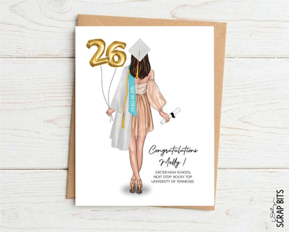 Personalized Graduation Portrait Card, Female Gold Foil Balloons - Scrap Bits