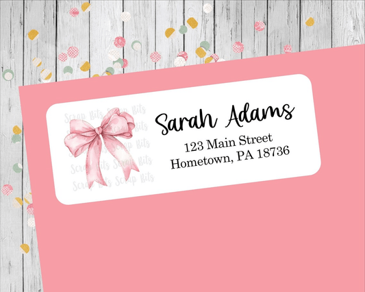 Pink Bow Personalized Return Address Labels - Scrap Bits