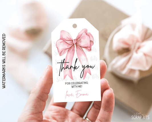 Pink Bow Tags, Personalized Coquette Personalized Favor Tags - Scrap Bits