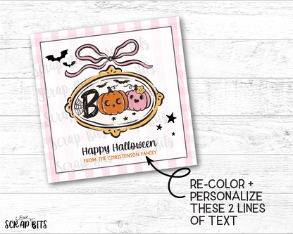 Pink Gingham Coquette Boo Frame, Printable Halloween Tags, Instant Download Editable Template - Scrap Bits