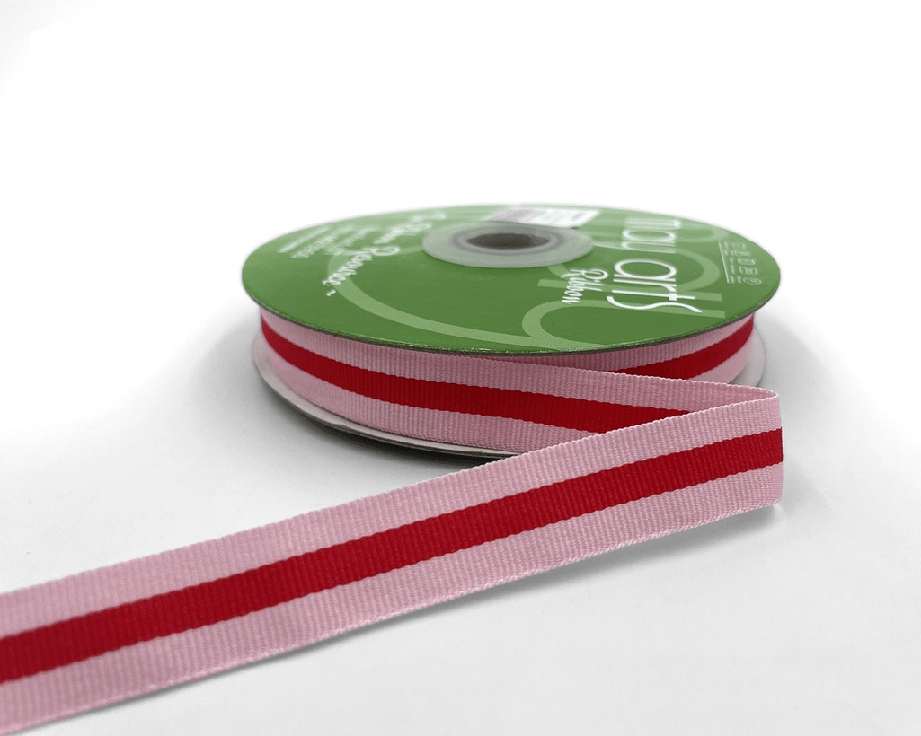 Pink & Red Woven Modern Stripe Grosgrain Ribbon. 5 yards (15 feet) . 5/8" inch - Scrap Bits