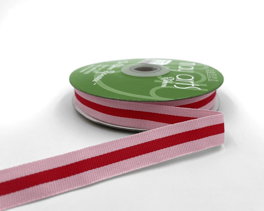 Pink & Red Woven Modern Stripe Grosgrain Ribbon. 5 yards (15 feet) . 5/8" inch - Scrap Bits