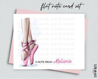 Pointe Shoes Flat Note Card Set, Personalized Ballet Stationery Set - Scrap Bits