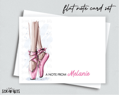 Pointe Shoes Flat Note Card Set, Personalized Ballet Stationery Set - Scrap Bits