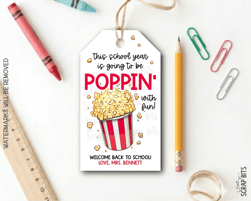 Popcorn Back To School Gift Tags, This Year Is Going To Be Poppin' - Scrap Bits