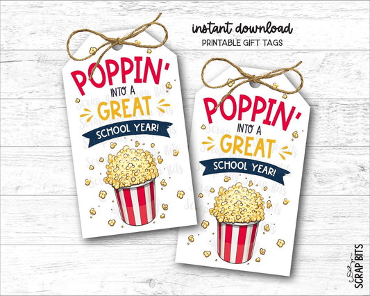 Popcorn Gift Tags, Poppin' Into A Great Year, Printable Back To School Gift Tags, Instant Download - Scrap Bits