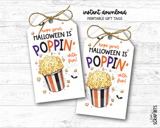 Popcorn Poppin' With Fun, Halloween Printable Gift Tags, Instant Download - Scrap Bits