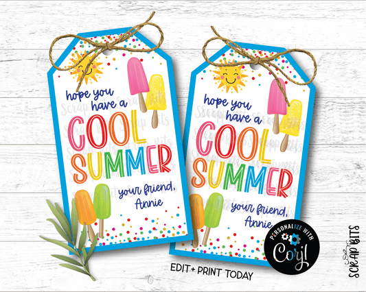 Popsicles Cool Summer Last Day of School Tags, Angle Top, EDITABLE Printable Digital Download - Scrap Bits