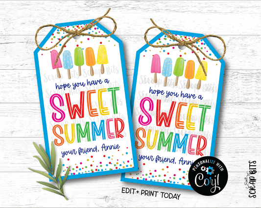 Popsicles Sweet Summer Last Day of School Tags, Angle Top, EDITABLE Printable Digital Download - Scrap Bits