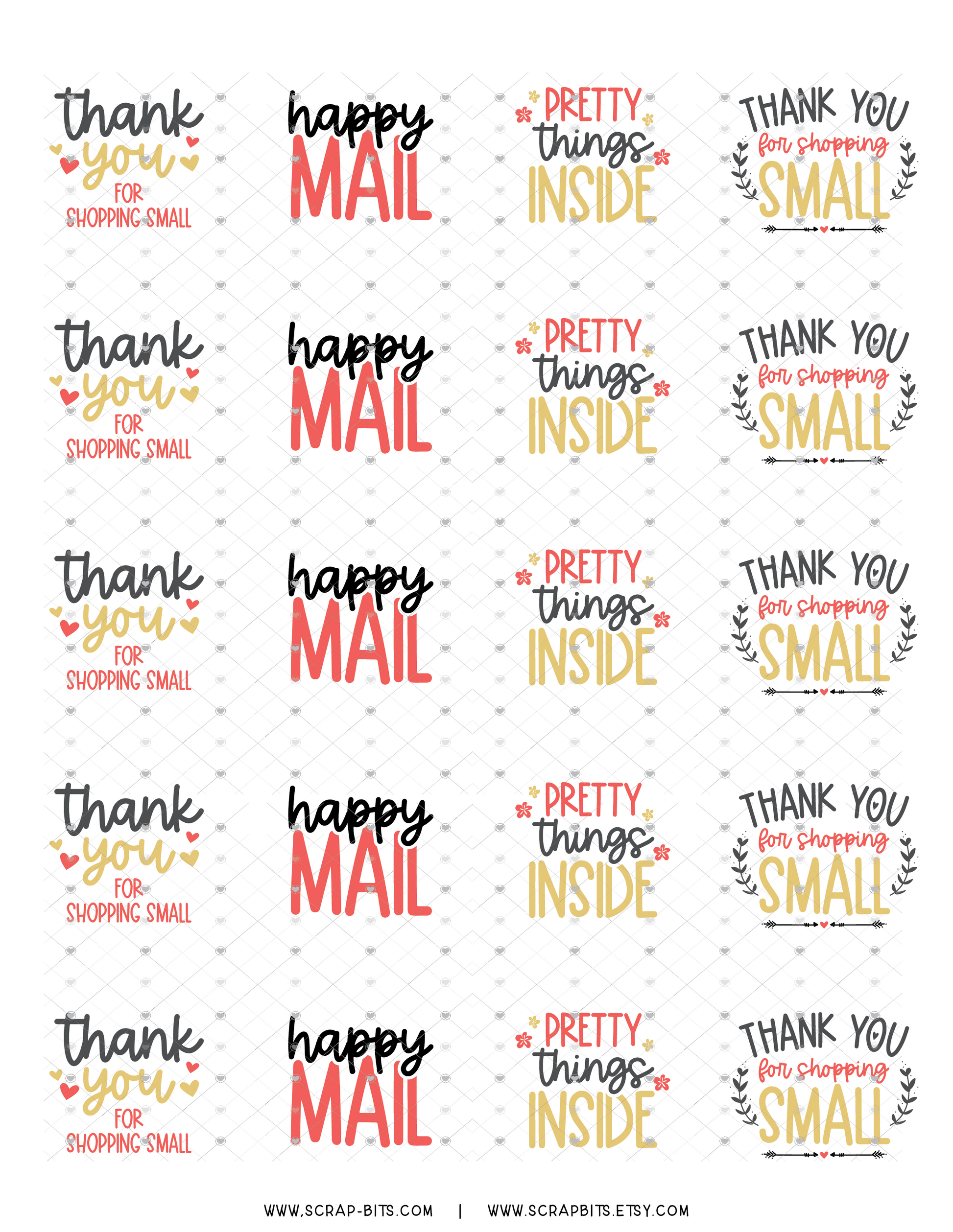 Pretty Things Inside Small Business Sticker Set, Cute Packaging Labels, Red + Gold 002b - Scrap Bits