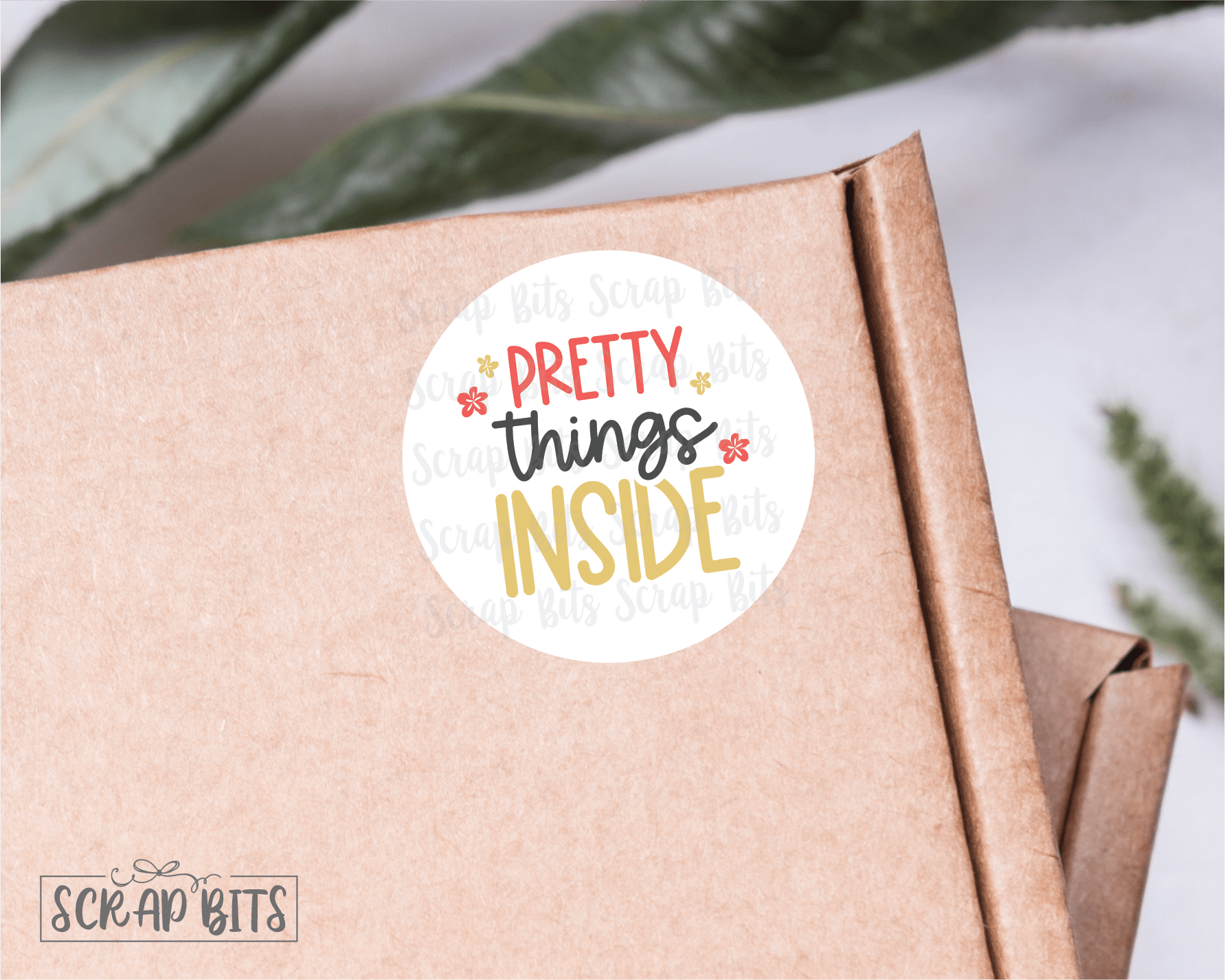 Pretty Things Inside Small Business Sticker Set, Cute Packaging Labels, Red + Gold 002b - Scrap Bits