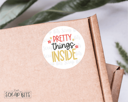 Pretty Things Inside Small Business Sticker Set, Cute Packaging Labels, Red + Gold 002b - Scrap Bits