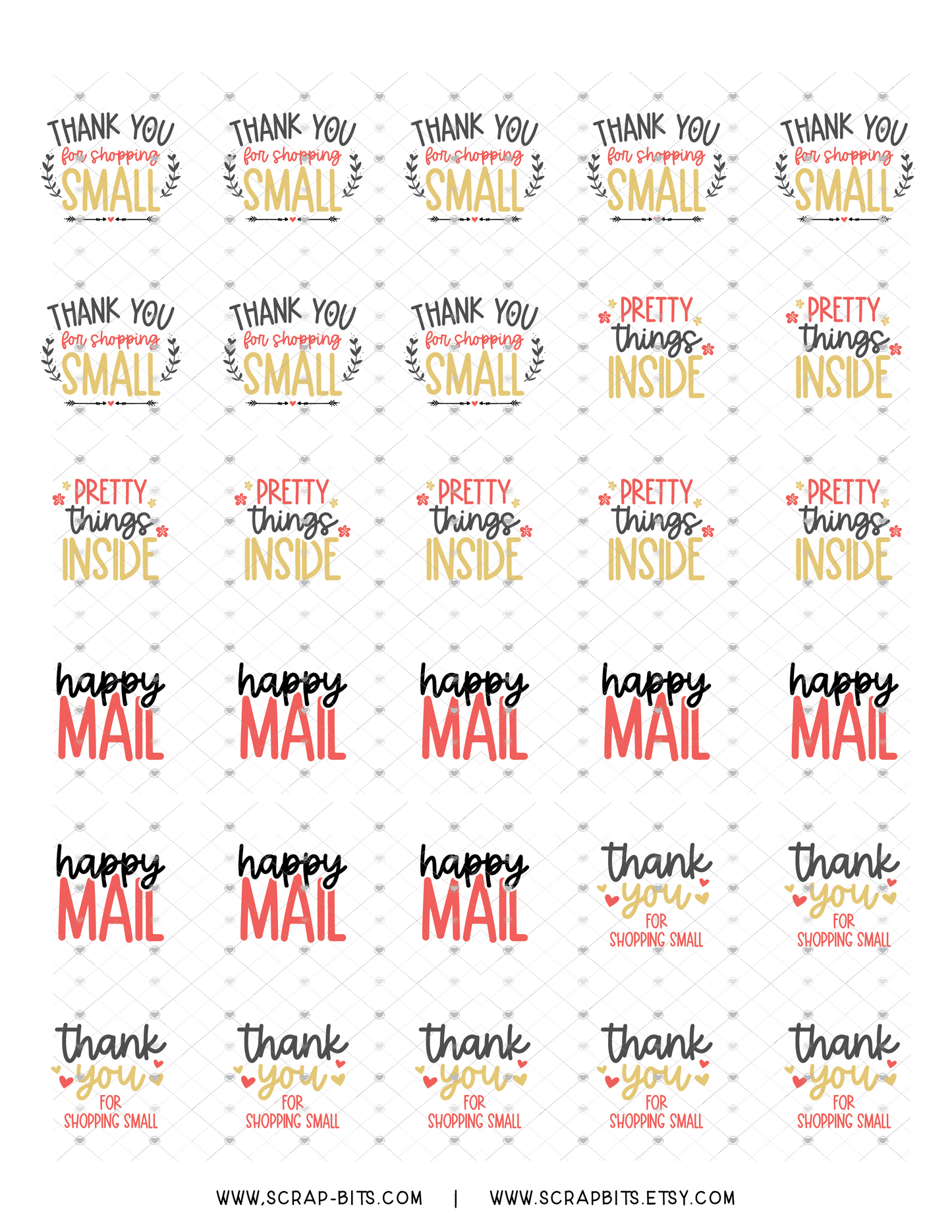 Pretty Things Inside Small Business Sticker Set, Cute Packaging Labels, Red + Gold 002b - Scrap Bits