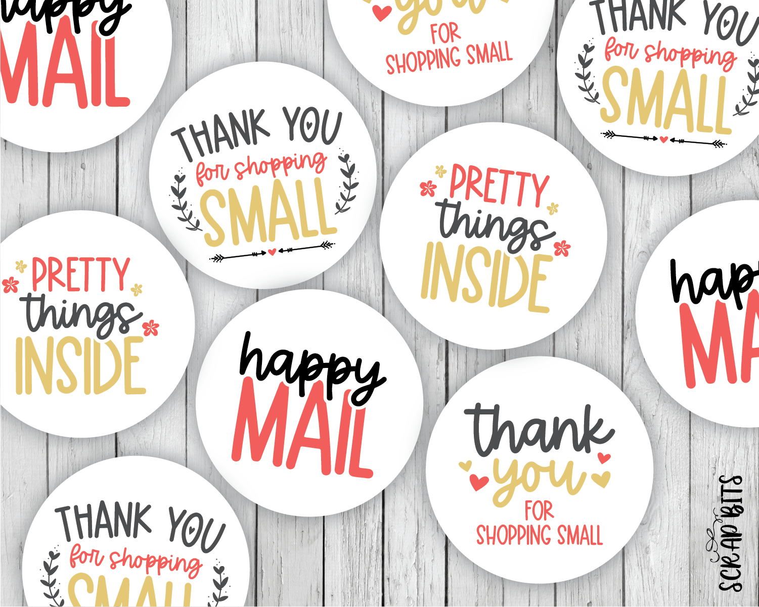 Pretty Things Inside Small Business Sticker Set, Cute Packaging Labels, Red + Gold 002b - Scrap Bits