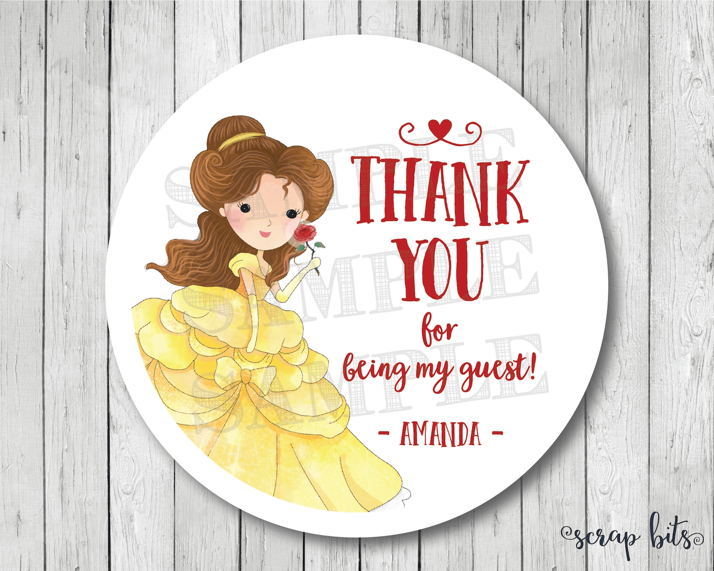Princess Belle Birthday Favor Stickers or Tags - Scrap Bits