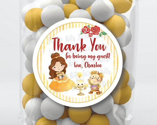 Princess Birthday Favor Labels, Belle + Friends Personalized Stickers or Tags - Scrap Bits