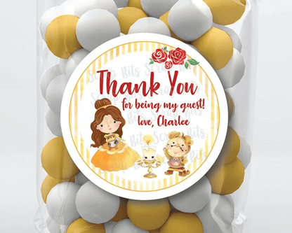 Princess Birthday Favor Labels, Belle + Friends Personalized Stickers or Tags - Scrap Bits