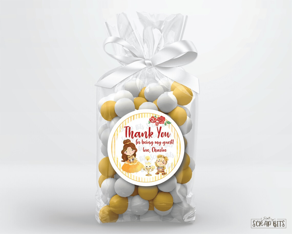 Princess Birthday Favor Labels, Belle + Friends Personalized Stickers or Tags - Scrap Bits