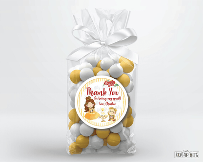 Princess Birthday Favor Labels, Belle + Friends Personalized Stickers or Tags - Scrap Bits