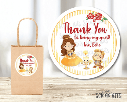 Princess Birthday Favor Labels, Belle + Friends Personalized Stickers or Tags - Scrap Bits