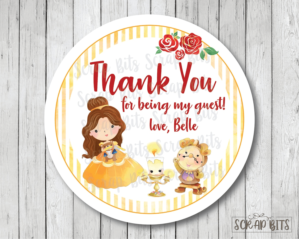 Princess Birthday Favor Labels, Belle + Friends Personalized Stickers or Tags - Scrap Bits