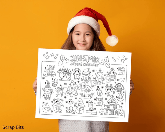 Printable Christmas Advent Calendar, Christmas Coloring Sheet . Instant Download - Scrap Bits