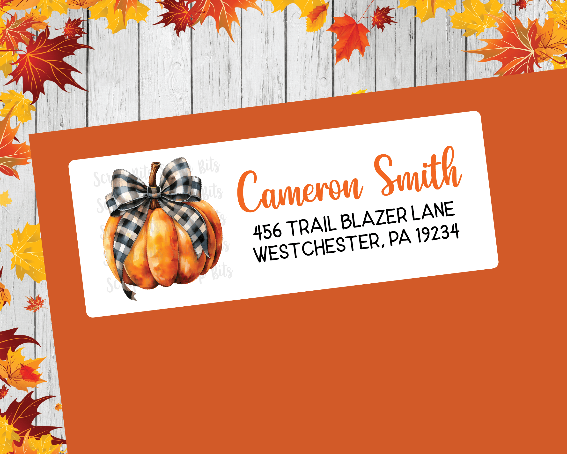 Pumpkin with Buffalo Plaid Ribbon Return Address Labels – Scrap Bits