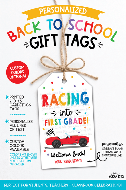 Racing Back To School Gift Tags, Any Grade - Scrap Bits