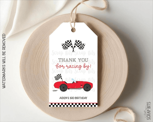 Racing Birthday Tags, Thank You For Racing By, Personalized Favor Tags - Scrap Bits