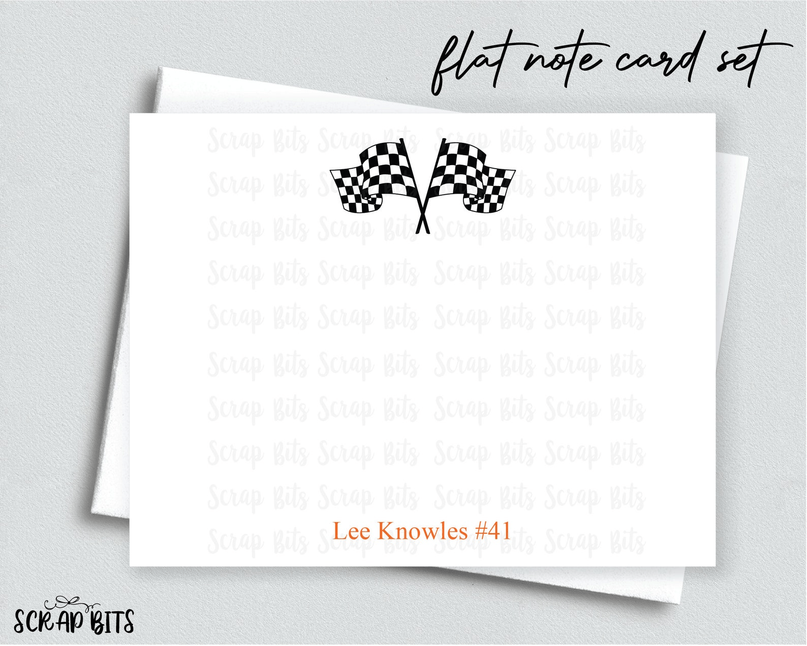 Racing Flags Flat Note Card Set, Personalized Stationery Set - Scrap Bits