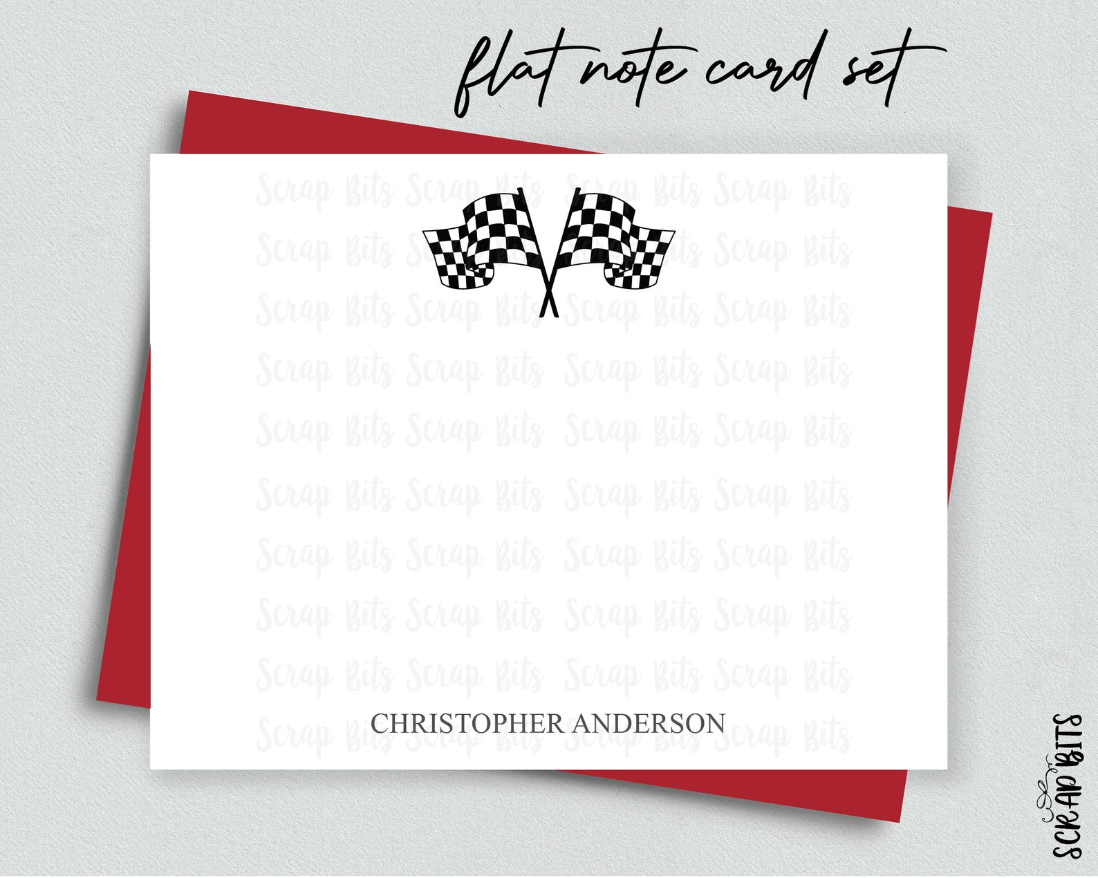 Racing Flags Flat Note Card Set, Personalized Stationery Set - Scrap Bits