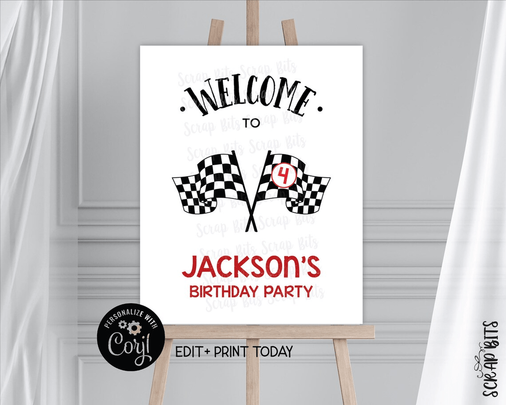 Racing Flags Welcome Sign, Instant Download Editable Template – Scrap Bits